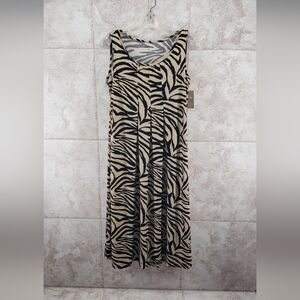 A Line Long Maxi Dress Sleeveless Sundress Sz S 4/ 6 VTG White Stag Zebra Print
